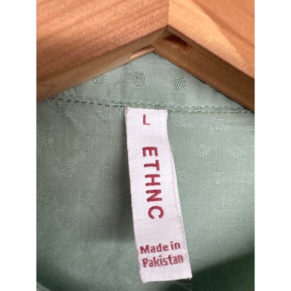 ETHNC Womens Kurti Kurta Tunic Longline Sz L Sage Green Embroidered Floral - Picture 2 of 10